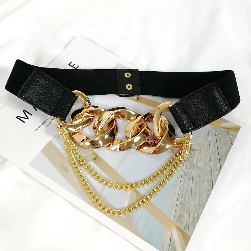 Cintura a catena in oro elastico in metallo in metallo Cummerbunds Plus size cinghie corsetto donne vestite in pelle in pelle Ceinture Femme8857295