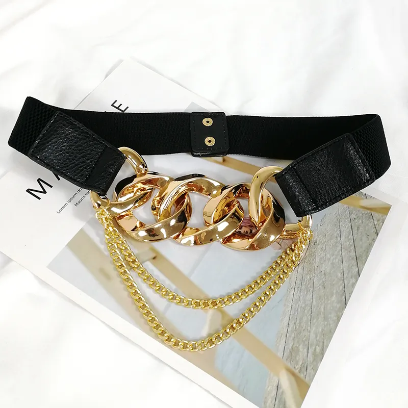 Elastic gold chain belt tassel metal stretch cummerbunds plus size corset belts for women dress waistband leather ceinture femme9711094