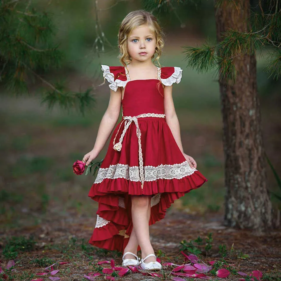 1 2 3 4 5 6 ans filles robe enfants dos nu vêtements d'été enfants rouge soirée dîner robe de soirée 2021 robes de mariée formelles Q0716