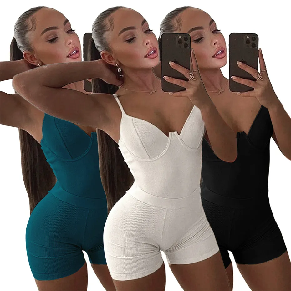 Vrouwen 2022 zomer rompertjes outftis sexy skinny overalls mode solide mouwloze playsuit pullover comfortabele clubwear verkoopkleding K8739