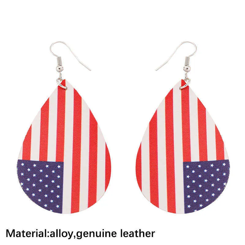 Cpop Neue Deutsch Amerikanische Flagge Pu-leder Ohrringe Doppelschichten Blatt Wassertropfen Ohrringe Modeschmuck Frauen Zubehör Geschenk Q0709