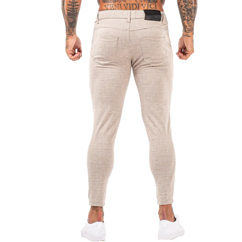 Hommes Pantalons Chinos Maigre Super Stretch Chino Pantalon Slim Fit Hommes Pantalon Décontracté Plaid Taille Élastique London Fashion zm399