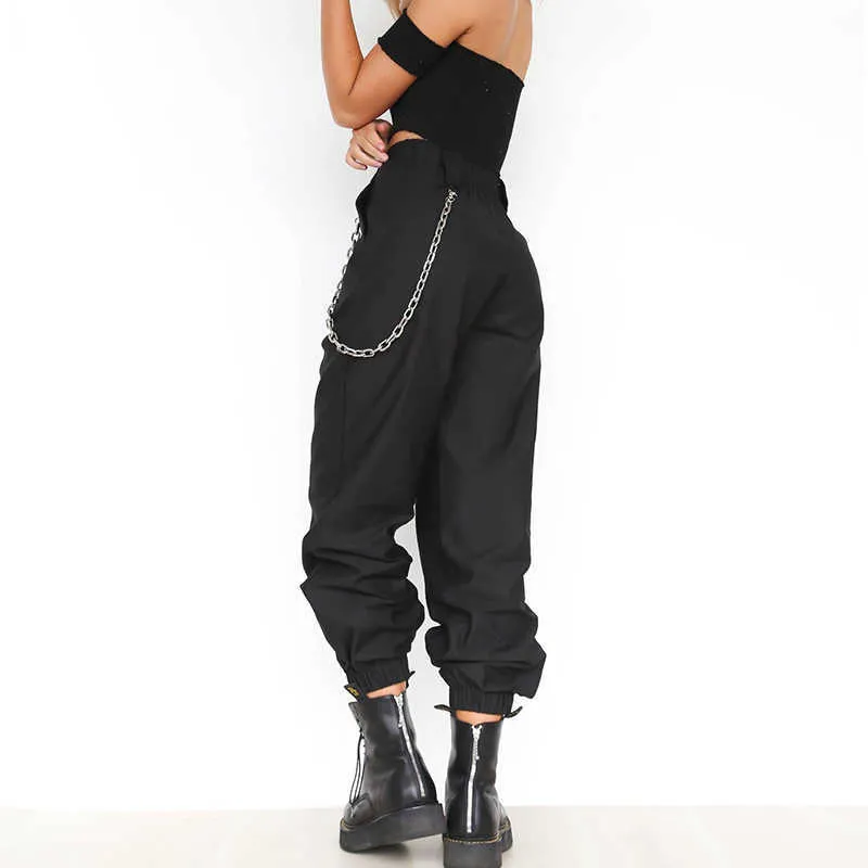 Fashion Streetwear Harem Pants For Women 2021 High Waist Loose Female Hip Hop Trousers With Chains Ladies Q0801