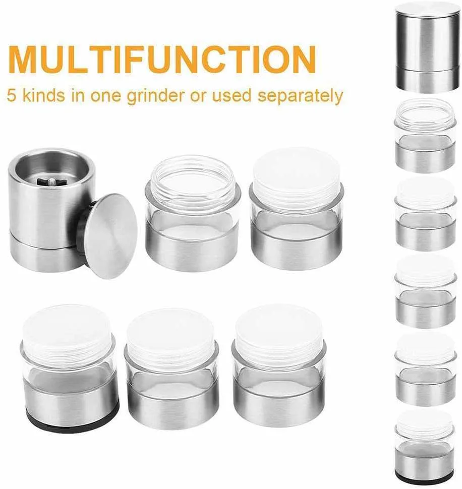 Multi-layers Pepper Mill Shaker Salt and Peper Grinder Stainless Steel Manual BBQ Tools Kitchen Cooking Gadgets 210611