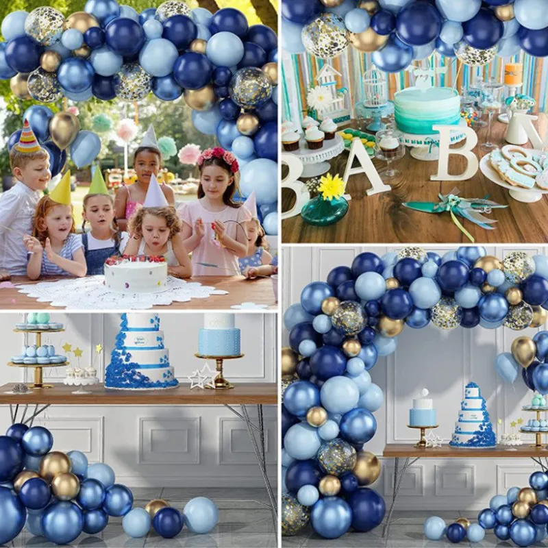 113st blå metalliska ballonger krans kit guld konfetti pojke vuxen ballong båge födelsedag baby shower bröllopsfest dekorationer 220217