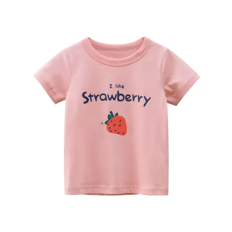 Baby Meisjes Fruit Stawberry Print T-shirts Mode Zomer Kinderen Meisje Zachte Tees Toddler Casual Kleding 2-7 Jaar 210429