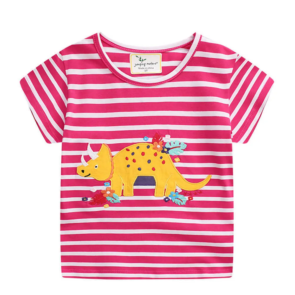 Jumping Meters 2-7T Summer Stripe Girls T-shirt l'autunno primavera vendita bambini vestiti di cotone Rainbow Applique Baby Tees 210529