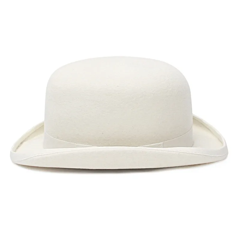 Gemvie 100 wol vilt witte bowler hoed voor menwomen satijn gevoerd mode feest formeel fedora kostuum goochelaar cap 22030175230298835655