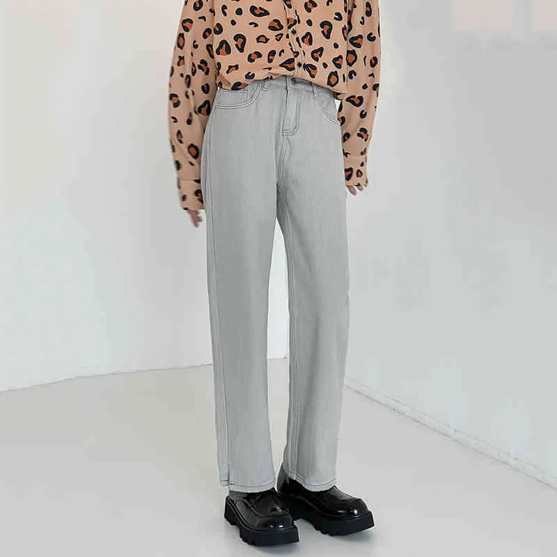 IEFB Jeans grigi da uomo larghi dritti ins moda pantaloni denim da uomo coreano streetwear pantaloni casual uomo con fondo diviso 9Y6973 210524