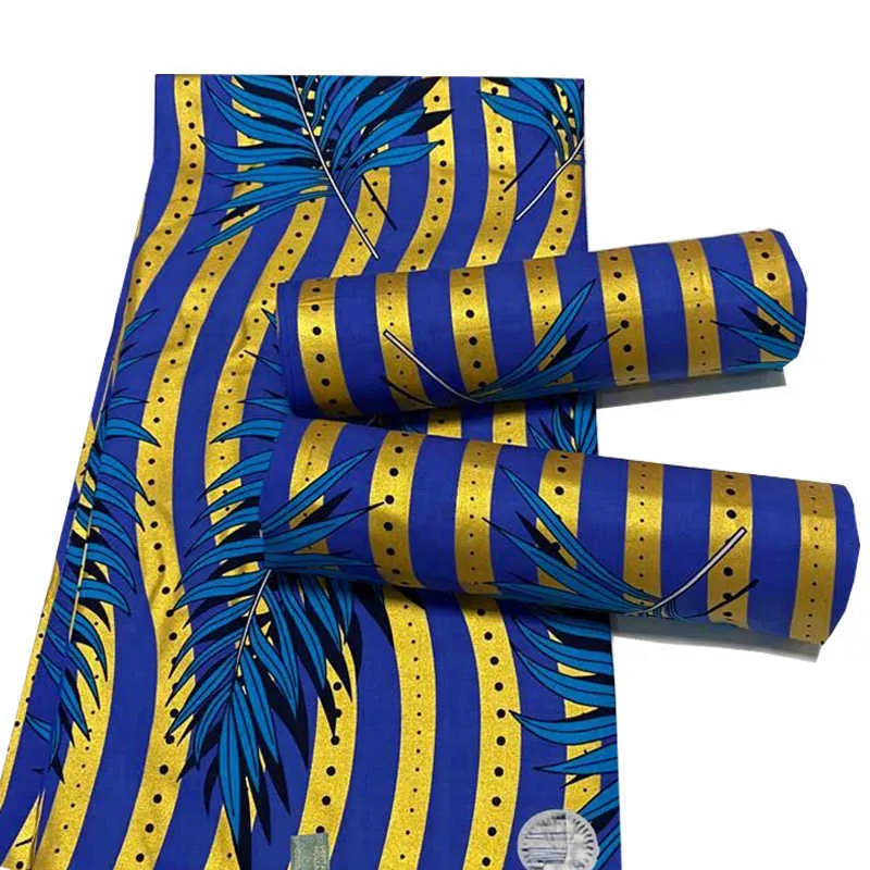 100% Cotton Top Golden Powder Prints Real Wax African Tyg Senaste designer Sying Wedding Dress Tissu Making Craft Loincloth 210299n