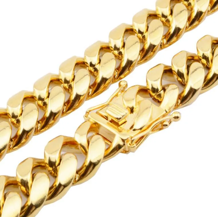 Łańcuchy 6 8 10 12 14 16 18 mm miami łańcuchowy naszyjnik dla mężczyzn 24 cale złoty link krawężnik stali nierdzewnej biżuterii