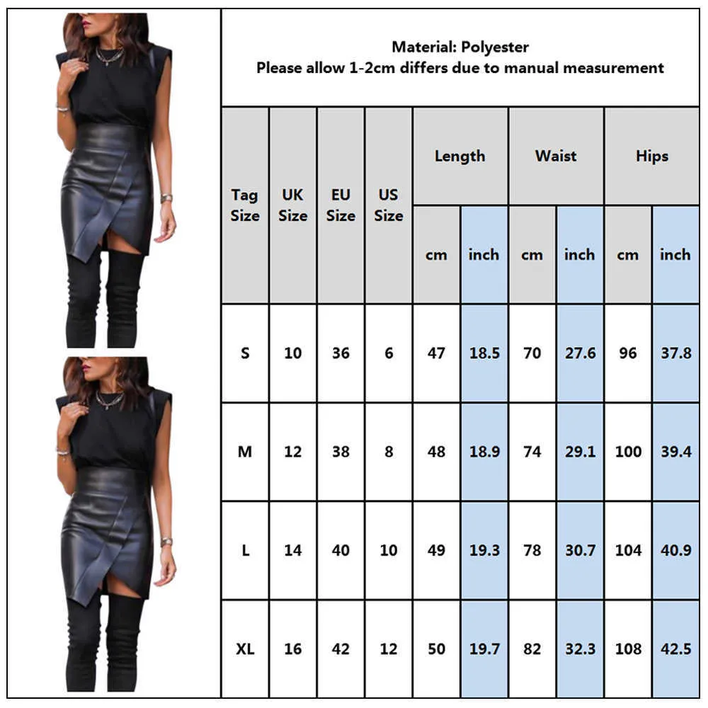 Damer vår sommar svart färg kort streetwear kvinna solid pu faux läder mini kjol kvinnlig sexig bodycon kjolar d30 210629