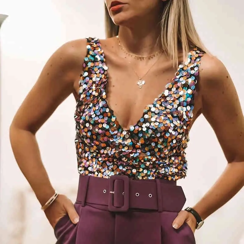 Vintage women sequined tops summer fashion ladies party blouses sequins female stylish sexy femme girls chic shirts 210427