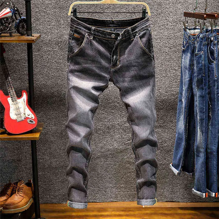 skinny jeans men's slim-fitting high-quality stretch pencil pants blue khaki gray men fashion casual 211111