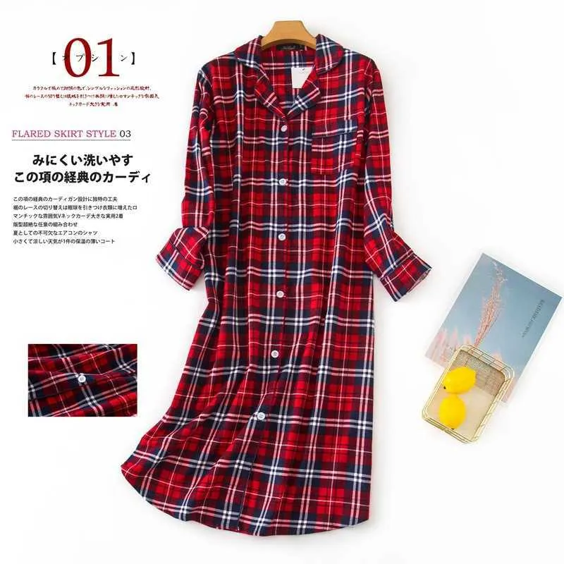 100% Cotton Flannel Women Long Nightdress Autumn Heart Printed Sleeve Sleepwear Female Winter Ladies Nightwear 210924