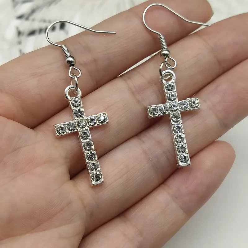 Crystal Cross Drop Kolczyki dla mężczyzn Kobiety Nowy Trendy Moda Biżuteria Ucha Pendientes Mujer Moda Hurtownie Dropshippig