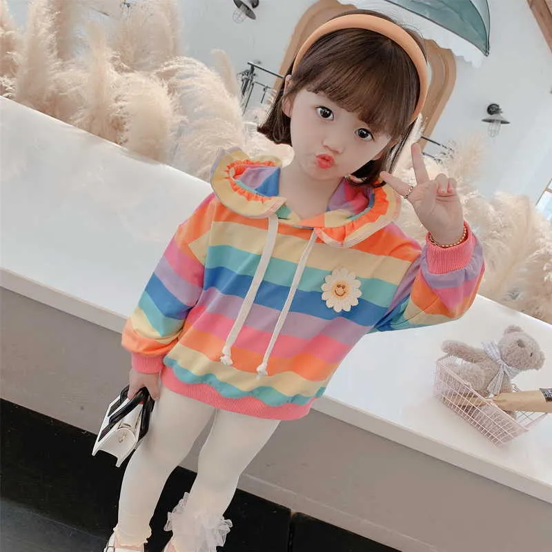Gros printemps style coréen bébé filles sweats à capuche à manches longues arc-en-ciel sweats enfants vêtements mignons E42 210610