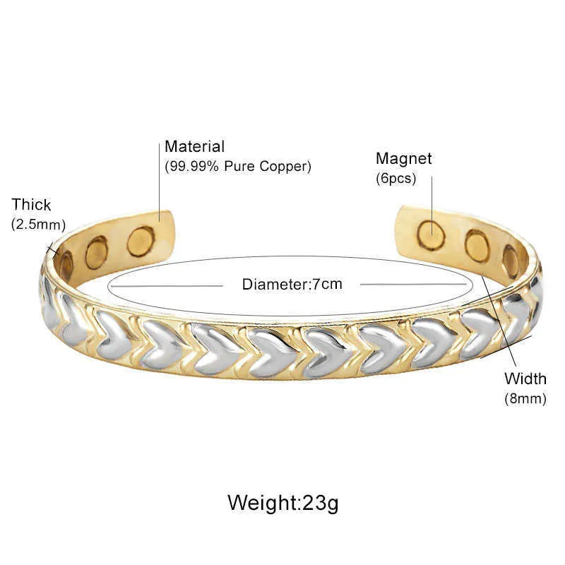 Escalus Ladies Heart Copper Women Braceletpattern 2-tone Gold Silver Plated Magnetic Men Bangle Wristband Charm Q0717