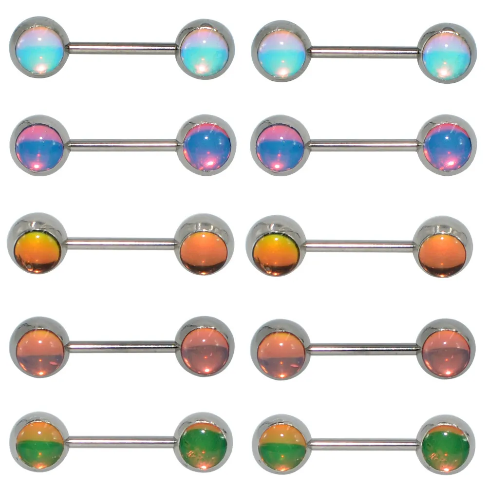 3 stks tepel ring barbell body piercing tong studs sieraden knipperende staaf buitenste draad 14G roestvrij staal gecoat recht