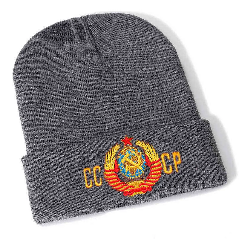 カジュアル刺繍cccpソ連hat cotton flexible暖かいビーニーハット秋の冬ロシアニットヒップホップビーニーキャップユニセックスY21117063045