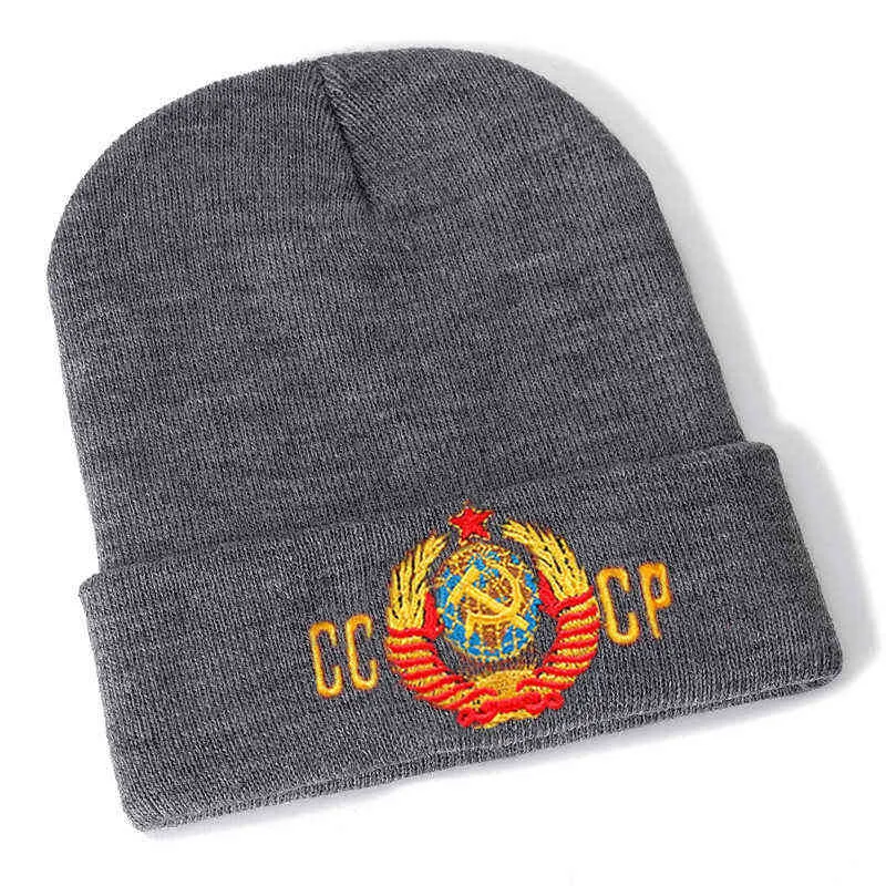 カジュアルな刺繍CCCP USSRの帽子の綿の柔軟な暖かいビーニー帽子秋冬ロシアニットヒップホップビーニーズキャップユニセックスY21111