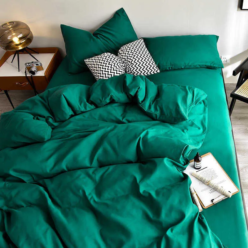 Постельное белье Bonenjoy Set quen размер одеяла наборы с двуспальными кроватями сплошной зеленый цвет Nordic Housse de Couette Bed Liste 211007