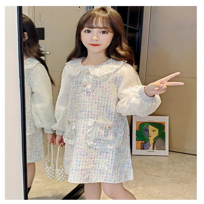 Printemps adolescents fille robe Lady Style manches longues bouffantes perle princesse vêtements pour enfants E436 210610