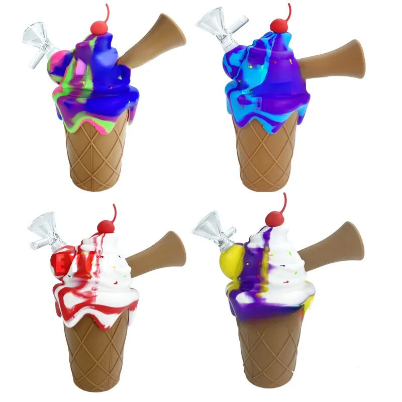 Курительные трубы мороженое мороженое мини -бабботер Силиконовая вода с несколькими цветными силиконовыми масляными буровыми установками бонги кальяны Стеклянная миска