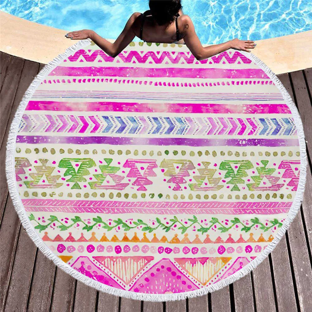 Mandala Dreamcatcher 150cm Rotondo in microfibra Asciugamano da spiaggia Coperta da picnic Sport all'aria aperta portatile Regalo bambini Tappetino da yoga T615 210728