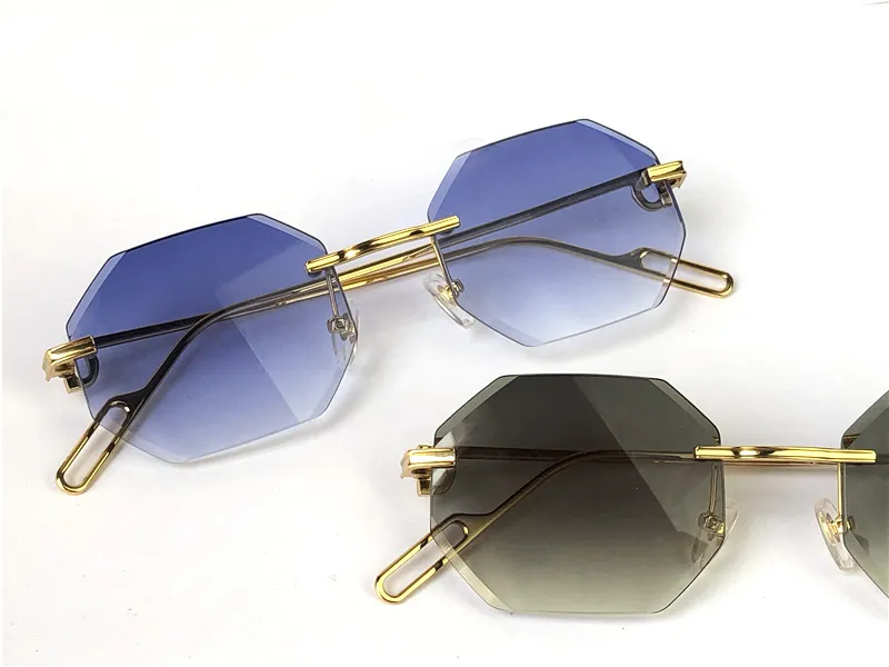 Gafas de sol de hombres Piccadilly Irregular Rimless Diamond Cut Lens Retro Avant-Garde UV400 Light Color Decoración de verano 02369