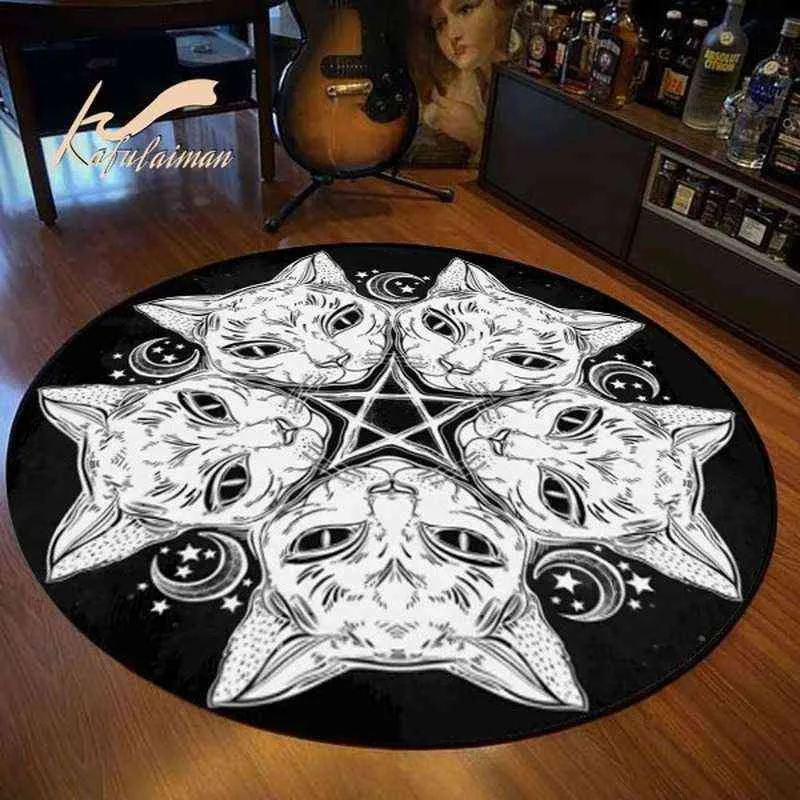 Tapis rond satanique chat chèvre empalé zone du trône athée tapis tapis de bain noir salon décoration de la maison