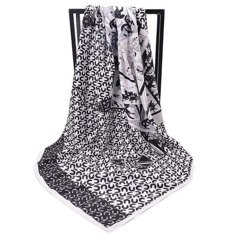 Foulard en soie imprimé cheval galant de designer, Foulard en soie sergé de style étoile pour femme 130cm, Foulard carré imprimé de style luxe Foulard souvenir pour femme