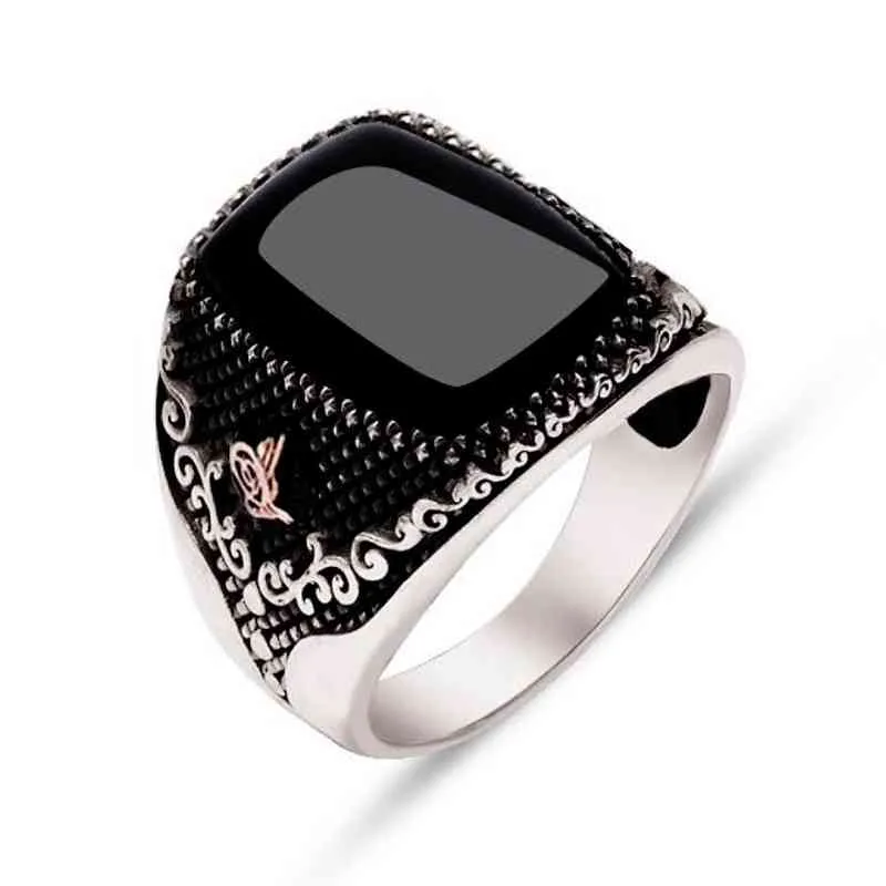 30 stijlen Vintage Handgemaakte Turkse Zegelring voor Mannen Vrouwen Oude Zilveren Kleur Zwarte Onyx Steen Punk Ringen Religieuze Jewelry267t