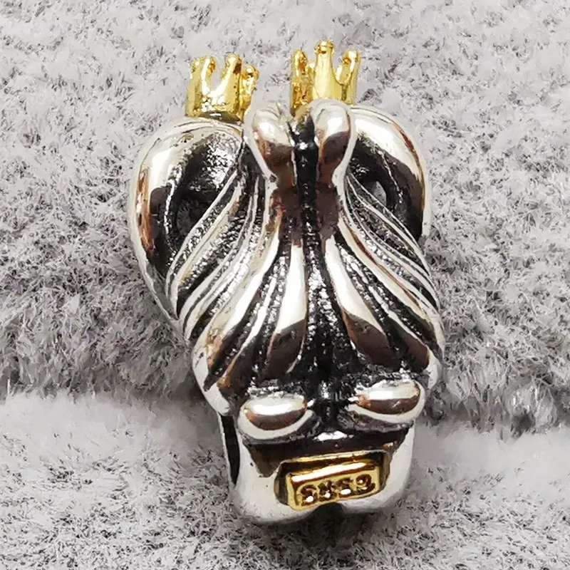 New! Authentic Pandora Two-tone Swans & Heart Charm fit European style loose beads for bracelet making DIY Jewelry 799315C00