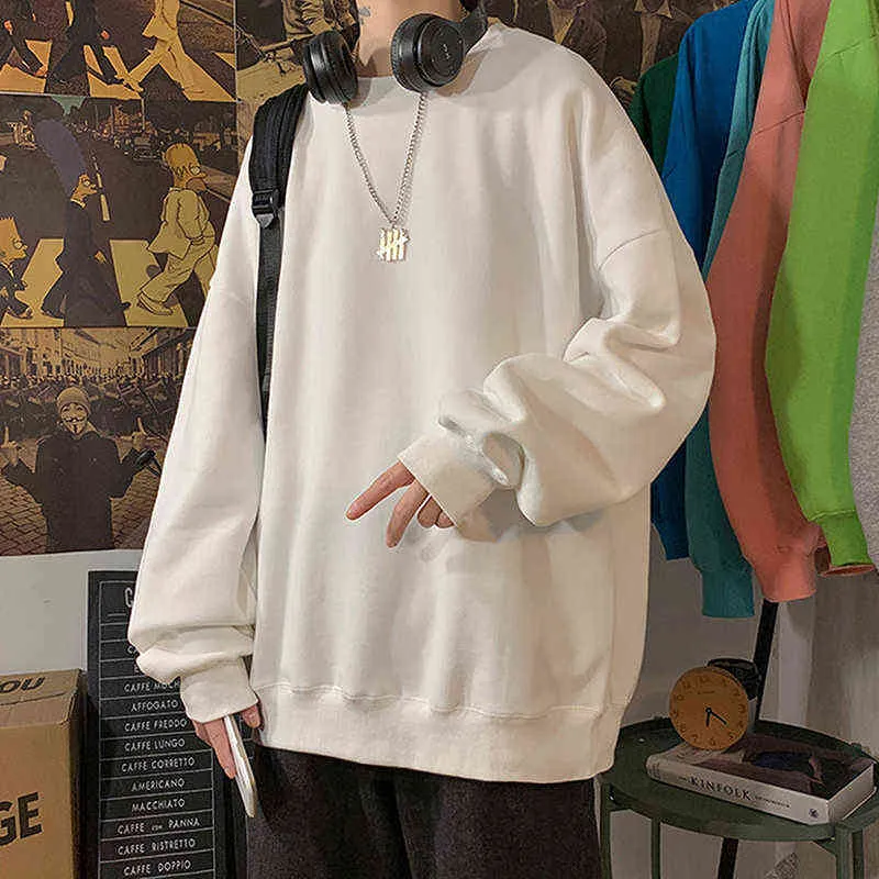 Mężczyźni Harajuku Bluzy Bluzy Oversized Mężczyźni Streetwear O Neck Black Loose Hoodie Topy Mężczyzna Hiphop Winter Basic Bluzy 211217