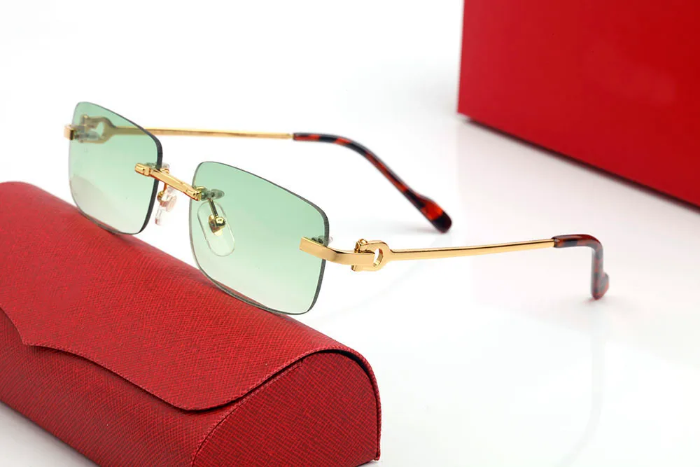 Rote Modedesignerin Sonnenbrille Brille rahmenlose dekorative Männer Frau Dekorative Rechtecklinsen Sunniting Objektiv bequem 2749