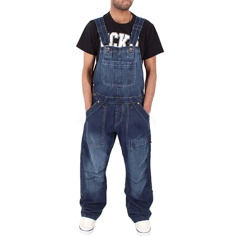 Style Men Baggy Jeans Suspender Pants Fashion Multi-pockets Loose Denim Trousers Jumpsuit Bib Pocket Overalls S-5XL 220311