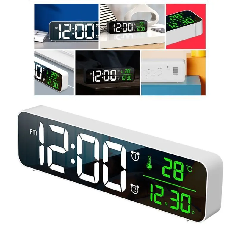 Electronic LED Digital Large Display Morning Alarm Clock Music Brightness USB 220329