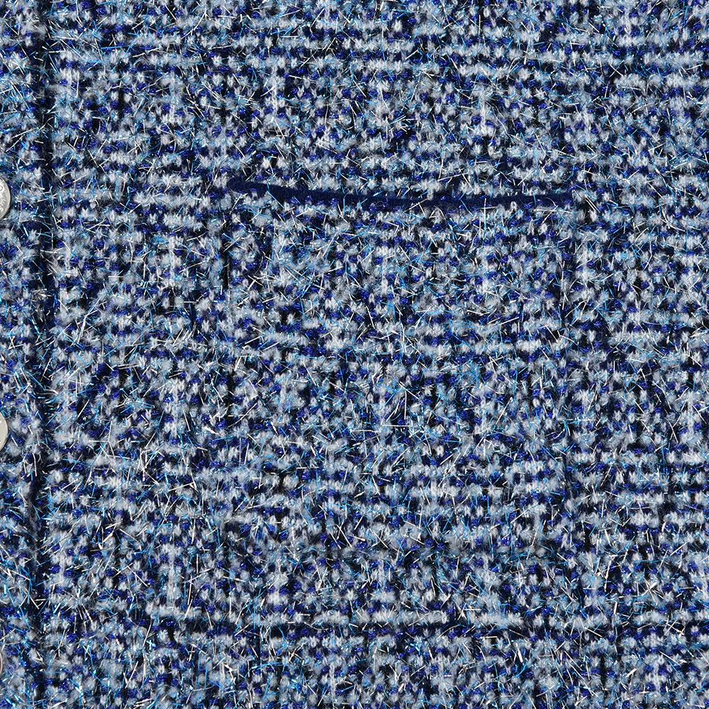 2022 Vårens långa ärmar lapel nacke blå jacka fransk stil solid färg tweed dubbla fickor paneler single-breasted jackor korta outwear coats 20s271092