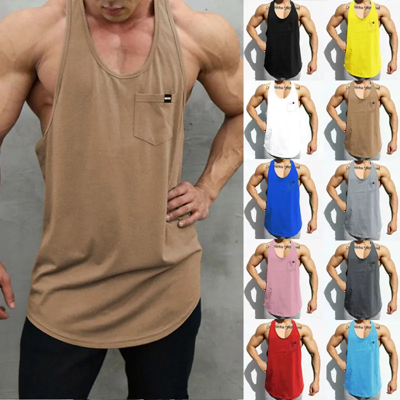 Mannen Vest Mode Workout Casual Solid Tank Running Vest Mannen Top Pocket Undershirt Training Tank Tops Mannen Gym Kleding 210515