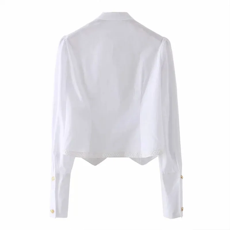 オフィスの女性のフリルの装飾ホワイトショートシャツ女性長袖ブラウスカジュアルな女性緩いトップスBlusas S8796 210430