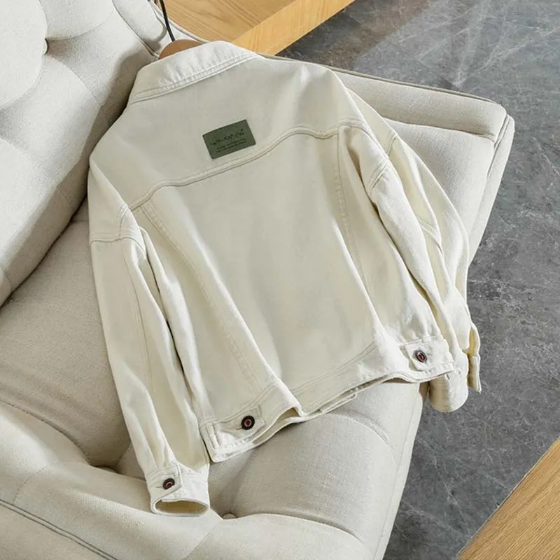Tasarımlar Denim Ceket Bahar Kot Ceket Uzun Kollu Beyaz Kot Kadınlar Kadınlar Için Katı Denim Ceket Kadın Kısa Palto Bayanlar JAC