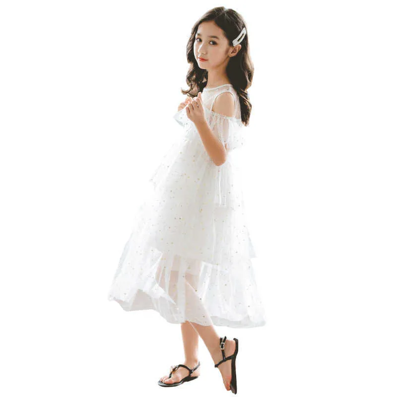 3-15 età ragazze estate drin bambini più grandi nuova versione coreana maglia straplprinccake abiti abbigliamento di qualità lass wear X0803