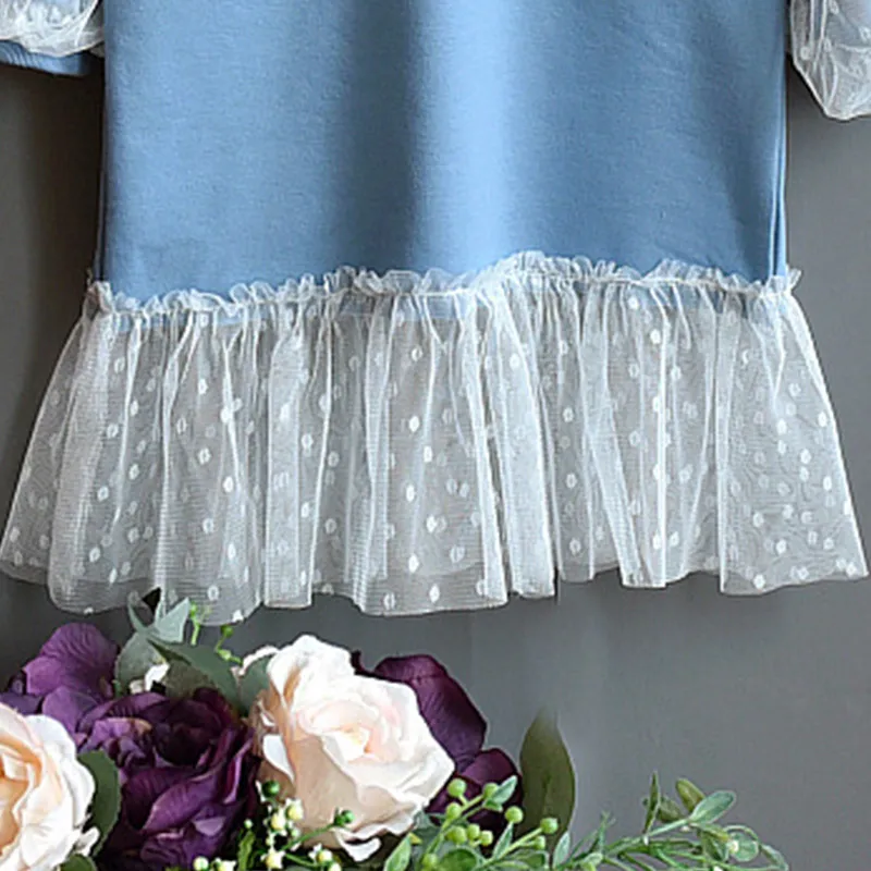 Flickor Klänning Barnkläder Barn Stitching Långärmad Lace Mesh Fashion Höst Rak 210515