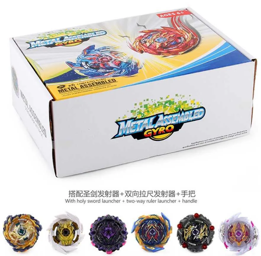 6st Bayblade Burstmetal Spinning Top Booster Gyroscope Toy Set med 2st Launchers Combination Fighting Toys New in Box