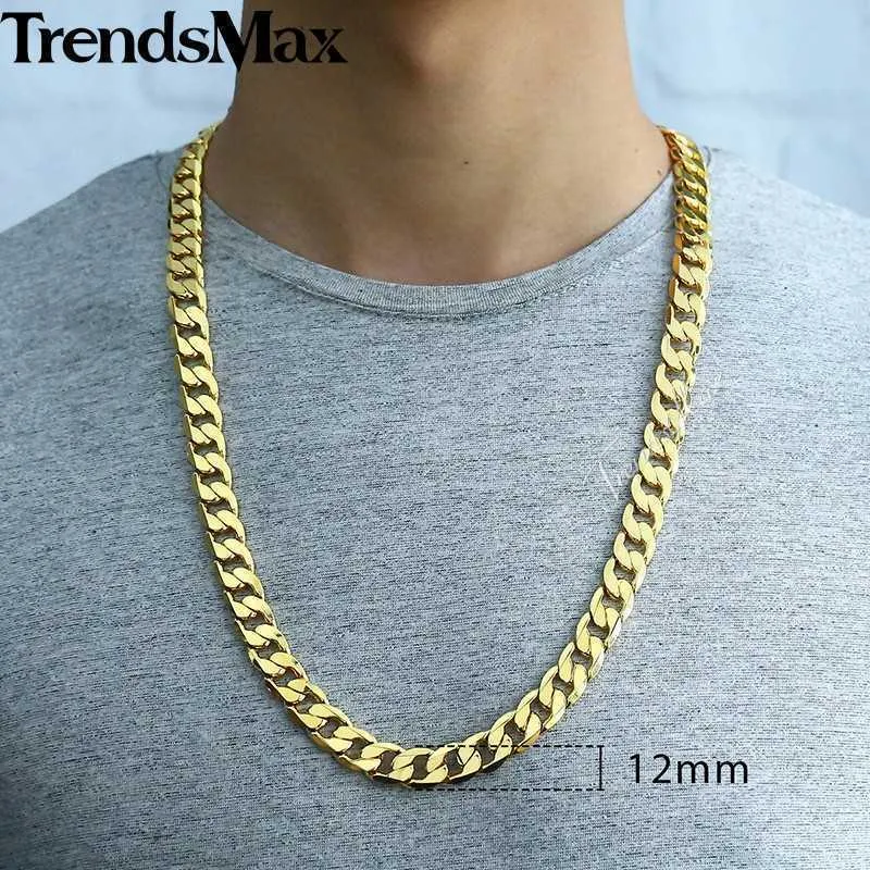 Trendsmax - herenhip-hop ketting, gouden ketting, Cubaanse heren mesh ketting, sieraden, groothandel direct geschenk, 12mm, kgn270 Q0809