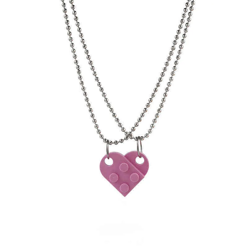 Dois peça de tijolo bonito coração pingente colar novo design lego coração colar para mulheres homens menina menino jóias por atacado g220310