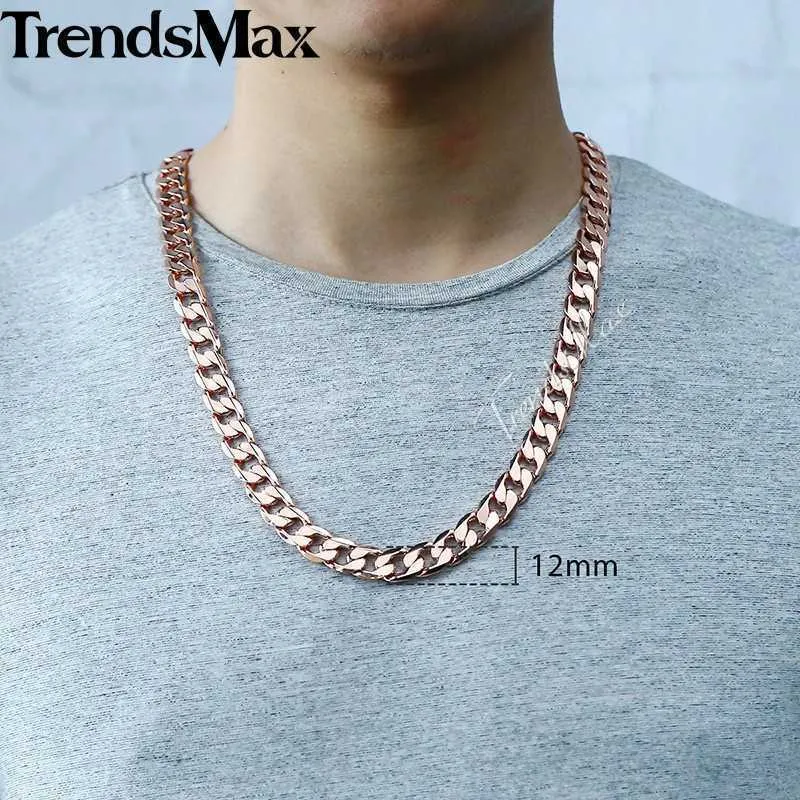 Trendsmax - 남성용 힙합 목걸이, 금 목걸이, 쿠바 남성 메쉬 체인, 보석, 도매 직접 선물, 12mm, kgn270 Q0809