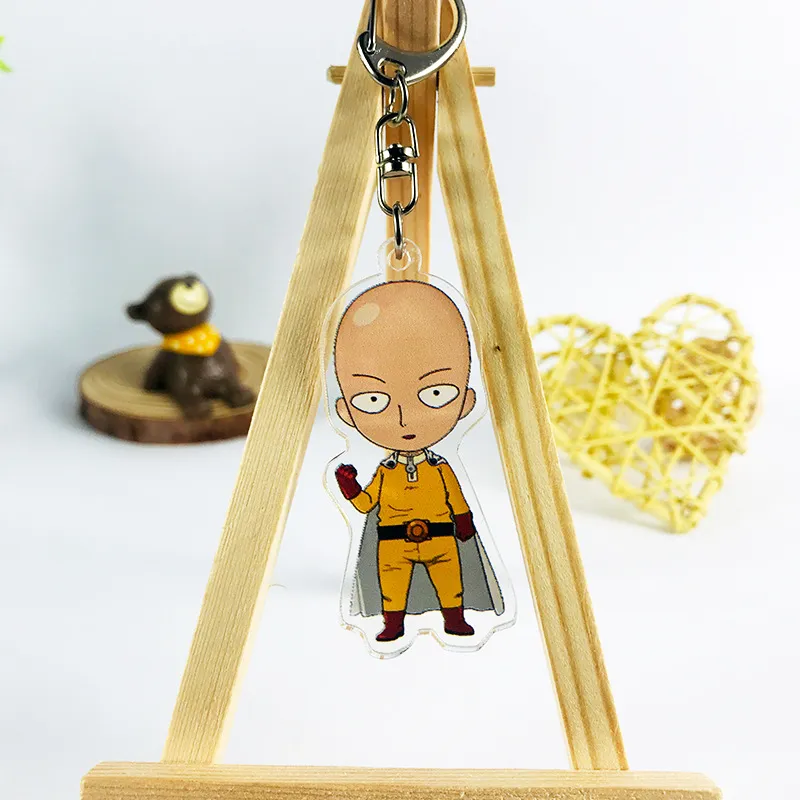 ONE PUNCH MAN Portachiavi Uomo Anime Cartoon Acrilico Figura Portachiavi Donna Portachiavi Saitama Double Sided Portachiavi Gioielli Brelok