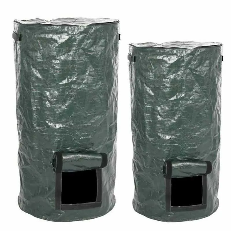 Sacco compost pieghevole da giardino con coperchio Raccoglitore di rifiuti di fermento organico ambientale Sacchi di rifiuti Composter 210615
